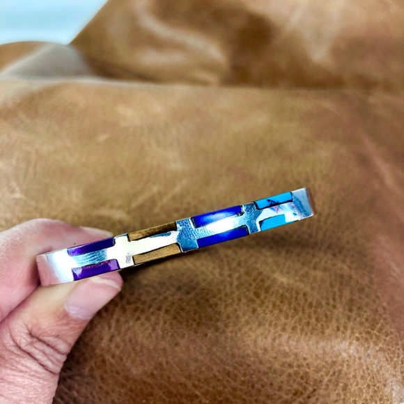 MCM HINGED CUFF STERLING SILVER TAXCO WOMENS TURQUOISE TIGERS EYE LAPIS SUGILITE - Picture 9 of 12